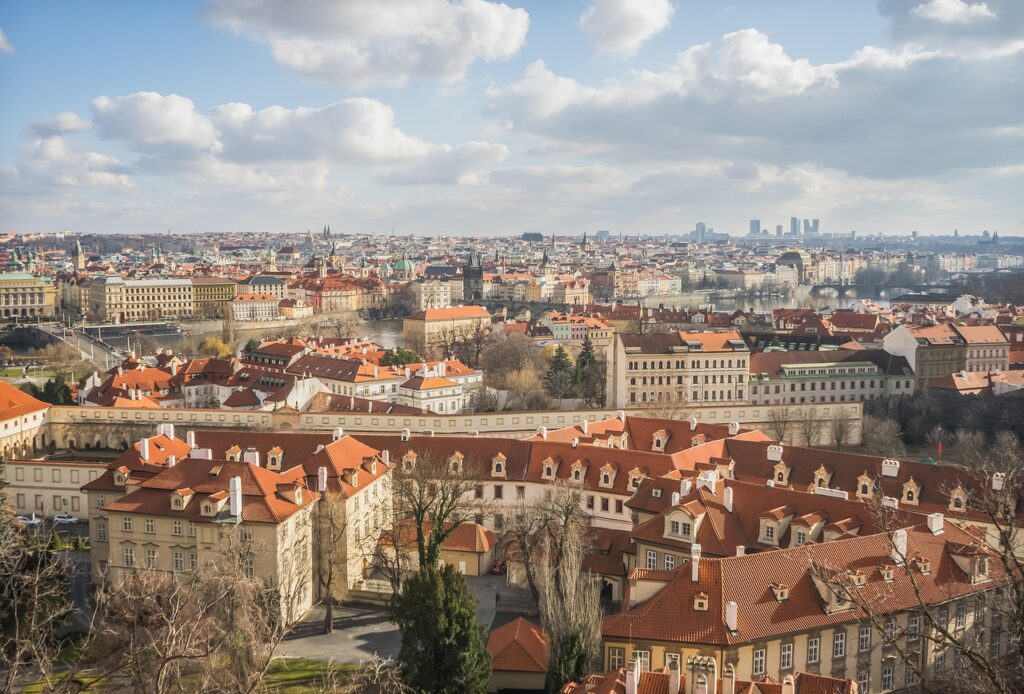 Prague cityscape with historic buildings and skyline